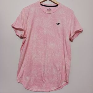 Hollister Curved Hem Tee Men's Large Pink / White cuff sleeve Pre owned
